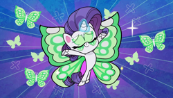 Size: 1920x1080 | Tagged: safe, imported from derpibooru, screencap, rarity, pony, unicorn, communication shakedown, my little pony: pony life, spoiler:pony life s02e18, butterfly wings, female, g4.5, green wings, makeup, mare, pony life, solo, wings