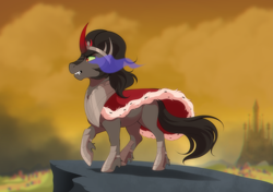 Size: 4299x3035 | Tagged: safe, artist:denny vixie, artist:dvixie, imported from derpibooru, imported from ponybooru, king sombra, pony, unicorn, armor, cape, clothes, commission, commissioner:reversalmushroom, crystal empire, curved horn, horn, male, raised hoof, raised leg, solo, stallion