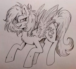 Size: 2888x2636 | Tagged: safe, artist:dreamy990, artist:nightydream, imported from derpibooru, oc, oc:sunrise skies, pegasus, pony, female, high res, mare, monochrome, solo, traditional art