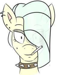 Size: 1075x1417 | Tagged: safe, artist:arrell, imported from derpibooru, oc, oc:arrell, pony, cigarette, collar, eye clipping through hair, front facing, looking at you, piercing, sketch, smoking