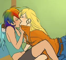 Size: 600x550 | Tagged: safe, artist:schpog, imported from derpibooru, applejack, rainbow dash, human, appledash, female, humanized, lesbian, shipping