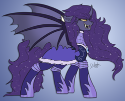 Size: 1232x1000 | Tagged: safe, artist:wiggles, imported from derpibooru, oc, oc only, oc:amelia, oc:amelia valkyria, alicorn, bat pony, bat pony alicorn, pony, armor, ask the lunar general, bat wings, female, horn, mare, solo, wings