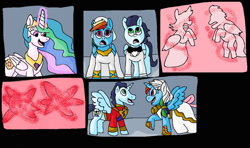 Size: 1024x607 | Tagged: safe, artist:mojo1985, imported from derpibooru, princess celestia, rainbow dash, soarin', alicorn, alicornified, clothes, dress, female, male, marriage, race swap, rainbowcorn, shipping, soaricorn, soarindash, straight, transformation, tuxedo, wedding, wedding dress, wedding veil