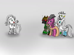 Size: 1280x960 | Tagged: safe, artist:gloomradiancy, imported from derpibooru, oc, oc:crystal eclair, oc:nexus, oc:tooty fruity, oc:xian, fallout equestria, fallout equestria: influx, fanfic art