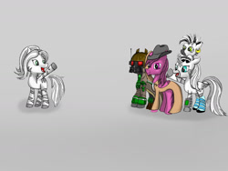 Size: 1280x960 | Tagged: safe, artist:gloomradiancy, imported from derpibooru, oc, oc:crystal eclair, oc:nexus, oc:tooty fruity, oc:xian, fallout equestria, fallout equestria: influx, fanfic art