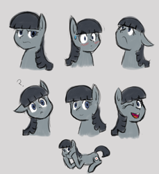 Size: 1100x1200 | Tagged: safe, artist:machacapigeon, oc, oc only, oc:fence mender, earth pony, blushing, ears, expressions, female, floppy ears, looking at you, open mouth, question mark, simple background, sweat, sweatdrop