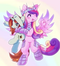 Size: 3415x3751 | Tagged: safe, artist:plushfurby, imported from derpibooru, crackle cosette, princess cadance, queen chrysalis, alicorn, unicorn, armor, cadalis, cute, cutealis, disguise, disguised changeling, eyes closed, female, hug, infidelity, lesbian, mare, shipping