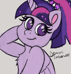 Size: 2900x3000 | Tagged: safe, artist:demitri, imported from derpibooru, twilight sparkle, alicorn, pony, my little pony: pony life, what goes updo, spoiler:pony life s02e17, alternate hairstyle, chest fluff, cute, female, g4.5, hair accessory, high res, looking back, mare, pony life, signature, smiling, solo, solo female, twiabetes, twilight sparkle (alicorn), wingding eyes