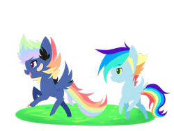 Size: 2828x2121 | Tagged: safe, artist:kraytt-05, imported from derpibooru, oc, oc:philadelfia, oc:rainbow thunder, bandaid, brothers, colt, duo, high res, male, multicolored hair, multicolored hooves, offspring, parent:rainbow dash, parent:soarin', parents:soarindash, rainbow hair, siblings, simple background, transparent background