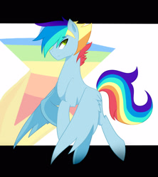 Size: 2220x2500 | Tagged: safe, artist:kraytt-05, imported from derpibooru, oc, oc only, oc:philadelfia, pony, high res, male, multicolored hair, offspring, parent:rainbow dash, parent:soarin', parents:soarindash, rainbow hair, solo, stallion