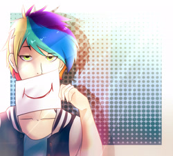 Size: 2581x2323 | Tagged: safe, artist:kraytt-05, imported from derpibooru, oc, oc only, oc:philadelfia, human, high res, humanized, humanized oc, male, multicolored hair, offspring, parent:rainbow dash, parent:soarin', parents:soarindash, rainbow hair, solo
