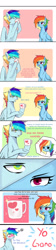Size: 900x4000 | Tagged: safe, artist:kraytt-05, imported from derpibooru, rainbow dash, oc, oc:philadelfia, pegasus, blushing, comic, drink, drinking, duo, female, male, mare, mother and child, mother and son, mug, offspring, parent:rainbow dash, parent:soarin', parents:soarindash, spanish, stallion, translation request