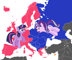 Size: 1200x1000 | Tagged: safe, imported from derpibooru, starlight glimmer, twilight sparkle, alicorn, pony, unicorn, cold war, communism, eastern europe, europe, png, s5 starlight, soviet union, stalin glimmer, twilight sparkle (alicorn), western europe