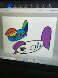 Size: 1280x1707 | Tagged: safe, artist:sugarbugjewelpet, imported from derpibooru, rainbow dash, rarity, fish, 1000 hours in ms paint, female, fishified, photo, picture of a screen, rainbow trout, rarifish, species swap