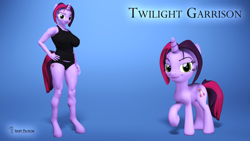 Size: 3840x2160 | Tagged: safe, alternate version, artist:seriff-pilcrow, imported from derpibooru, oc, oc:twilight garrison, anthro, pony, unguligrade anthro, unicorn, 3d, anthro ponidox, feral, high res, self ponidox, sfm pony, source filmmaker