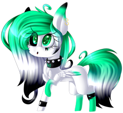 Size: 2546x2356 | Tagged: safe, artist:mediasmile666, imported from derpibooru, oc, oc only, pony, collar, colored hooves, ear piercing, earring, female, high res, jewelry, mare, piercing, raised hoof, simple background, solo, spiked collar, transparent background