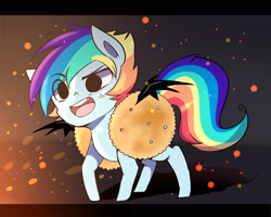 Size: 2738x2190 | Tagged: safe, artist:kraytt-05, imported from derpibooru, oc, oc only, oc:philadelfia, pegasus, pony, clothes, colt, costume, food, food costume, high res, male, multicolored hair, offspring, parent:rainbow dash, parent:soarin', parents:soarindash, rainbow hair