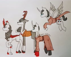 Size: 3336x2714 | Tagged: safe, artist:agdapl, imported from derpibooru, alicorn, deer, kirin, pony, unicorn, alicornified, antlers, crossover, deerified, high res, hoof fluff, horn, kirin-ified, leonine tail, male, medic, multeity, ponified, race swap, raised hoof, signature, smiling, species swap, team fortress 2, traditional art