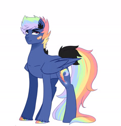 Size: 2401x2497 | Tagged: safe, artist:kraytt-05, imported from derpibooru, oc, oc only, oc:rainbow thunder, pegasus, pony, bandaid, high res, multicolored hair, multicolored hooves, offspring, parent:rainbow dash, parent:soarin', parents:soarindash, rainbow hair, simple background, solo, unshorn fetlocks, white background
