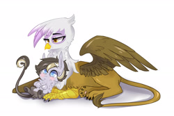 Size: 3000x2000 | Tagged: safe, artist:kraytt-05, imported from derpibooru, gilda, oc, oc:bitter zest, griffon, hippogriff, hybrid, blushing, female, high res, interspecies offspring, male, mother and child, mother and son, offspring, parent:dumbbell, parent:gilda, parents:gildabell, simple background, white background