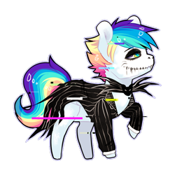 Size: 700x700 | Tagged: safe, artist:kraytt-05, imported from derpibooru, oc, oc only, oc:philadelfia, pegasus, pony, clothes, costume, face paint, jack skellington, male, multicolored hair, nightmare night, nightmare night costume, offspring, parent:rainbow dash, parent:soarin', parents:soarindash, rainbow hair, simple background, stallion, suit, the nightmare before christmas, transparent background