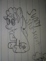 Size: 1932x2576 | Tagged: safe, artist:jazminakarainy, imported from derpibooru, sunny starscout, pony, cutie mark, female, g5, monochrome, sitting, sketch, solo, traditional art