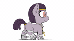 Size: 1920x1080 | Tagged: safe, artist:wispy tuft, derpibooru exclusive, imported from derpibooru, oc, oc only, oc:mummydew, pony, undead, animated, bandage, egyptian, egyptian pony, female, filly, foal, gif, jewelry, mummy, solo, walk cycle, walking