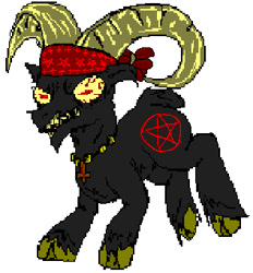 Size: 316x340 | Tagged: safe, artist:damset, imported from derpibooru, shanty (tfh), goat, them's fightin' herds, 1000 hours in ms paint, abaddon, brimstone, community related, crate, crossover, daemon, female, ms paint, pentagram, pixel art, the binding of isaac