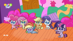 Size: 1024x576 | Tagged: safe, imported from derpibooru, screencap, applejack, fluttershy, pinkie pie, rainbow dash, rarity, twilight sparkle, alicorn, earth pony, pegasus, pony, unicorn, my little pony: pony life, spoiler:pony life s02e21, g4.5, mane six, playwright or wrong, pony life