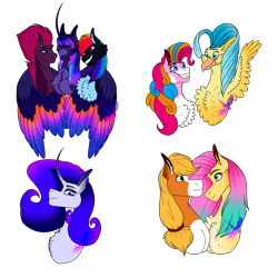 Size: 4000x4000 | Tagged: safe, artist:debria, imported from derpibooru, applejack, fizzlepop berrytwist, fluttershy, pinkie pie, princess skystar, rainbow dash, rarity, tempest shadow, twilight sparkle, alicorn, earth pony, pegasus, pony, unicorn, my little pony: the movie, alternate design, appleshy, bust, chest fluff, colored wings, female, gradient wings, lesbian, love triangle, mane six, mare, multicolored wings, polyamory, shipping, simple background, skypie, tempestdash, tempestlight, transparent background, twidash, twilight sparkle (alicorn), twitempestdash, wings