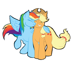 Size: 2000x2000 | Tagged: safe, artist:da_space_kase, artist:katsaka, artist:spacekase, imported from derpibooru, applejack, rainbow dash, earth pony, pegasus, pony, appledash, butt touch, cheek kiss, feathermarking, female, high res, kiss on the cheek, kissing, lesbian, mare, shipping, simple background, transparent background