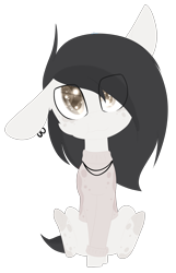 Size: 1789x2770 | Tagged: safe, artist:mediasmile666, imported from derpibooru, oc, oc only, earth pony, pony, clothes, coat markings, ear piercing, earring, floppy ears, jewelry, looking at you, necklace, piercing, simple background, sitting, solo, sweater, transparent background