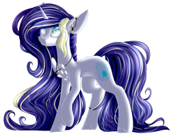 Size: 2753x2179 | Tagged: safe, artist:mediasmile666, imported from derpibooru, oc, oc only, pony, unicorn, art trade, chest fluff, ear piercing, earring, eye reflection, female, high res, jewelry, long mane, long tail, looking up, mare, necklace, pendant, piercing, raised eyebrow, raised hoof, reflection, simple background, smiling, solo, standing, transparent background