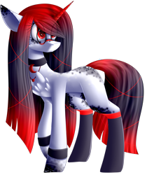 Size: 2245x2672 | Tagged: safe, artist:mediasmile666, imported from derpibooru, oc, oc only, pony, unicorn, choker, clothes, coat markings, female, glasses, high res, looking up, mare, raised hoof, simple background, socks, solo, transparent background