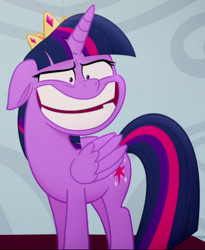 Size: 524x638 | Tagged: safe, imported from derpibooru, screencap, twilight sparkle, alicorn, pony, my little pony: the movie, big smile, creepy, cropped, faic, female, floppy ears, forced smile, great moments in animation, majestic as fuck, mare, smiling, solo, twilight sparkle (alicorn), twilight sparkle is best facemaker, wat, weird