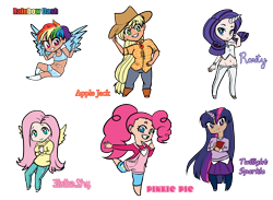 Size: 2500x1828 | Tagged: safe, artist:squeezemelittle, imported from derpibooru, applejack, fluttershy, pinkie pie, rainbow dash, rarity, twilight sparkle, human, dark skin, female, horn, horned humanization, humanized, mane six, simple background, transparent background, winged humanization, wings