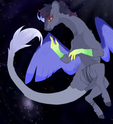 Size: 1280x1408 | Tagged: safe, artist:smollestfloof, imported from derpibooru, oc, oc only, oc:bedlam, draconequus, hybrid, interspecies offspring, male, offspring, parent:discord, parent:princess luna, parents:lunacord