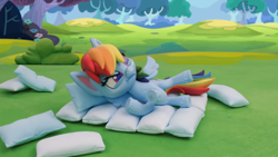 Size: 1920x1080 | Tagged: safe, imported from derpibooru, screencap, rainbow dash, pony, my little pony: pony life, my little pony: stop motion short, pillow fight (short), g4.5, pillow, pony life, solo, stop motion