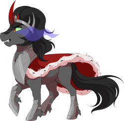Size: 2440x2372 | Tagged: safe, alternate version, artist:denny vixie, artist:dvixie, imported from derpibooru, king sombra, pony, unicorn, commission, fangs, high res, male, raised hoof, simple background, solo, stallion, transparent background, unshorn fetlocks