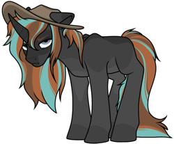 Size: 926x766 | Tagged: safe, artist:catdork, imported from derpibooru, oc, pony, unicorn, angry, cowboy hat, hat, long hair, simple background, standing, unamused, white background