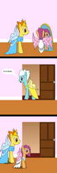 Size: 800x2400 | Tagged: safe, artist:platinumdrop, imported from derpibooru, fleetfoot, scootaloo, spitfire, fairy, alternate hairstyle, clothes, comic, dress, fairy wings, request, speech bubble, wings