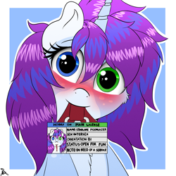 Size: 2000x2000 | Tagged: safe, artist:h3nger, imported from derpibooru, oc, oc only, oc:starline moongazer, pony, unicorn, blushing, female, heterochromia, high res, horny on main, intersex, mare, solo