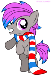 Size: 813x1200 | Tagged: safe, artist:jennieoo, imported from derpibooru, oc, oc only, oc:cotton fantasy, earth pony, pony, clothes, colt, female, filly, happy, male, scarf, show accurate, simple background, smiling, solo, transparent background, vector