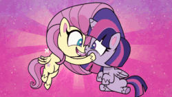 Size: 800x450 | Tagged: safe, imported from derpibooru, screencap, fluttershy, twilight sparkle, alicorn, pegasus, pony, lolly-pop, my little pony: pony life, spoiler:pony life s02e19, animated, boop, duo, female, g4.5, gif, mare, noseboop, pony life