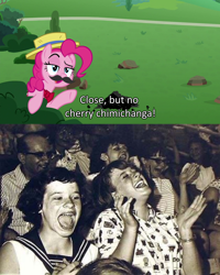 Size: 1920x2395 | Tagged: safe, edit, edited screencap, imported from derpibooru, screencap, pinkie pie, human, pony, the ending of the end, caption, irl, irl human, photo, text