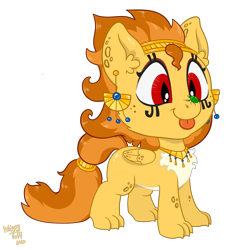 Size: 1600x1600 | Tagged: safe, artist:wispy tuft, imported from derpibooru, oc, oc:wispy tuft, beetle, insect, sphinx, cute, egyptian, female, filly, fluffy, freckles, golden, jewelry, makeup, scarab, simple background, sphinx oc, sphinxsona, transparent background, wings