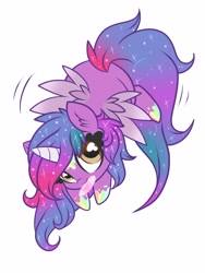 Size: 3000x3991 | Tagged: safe, artist:starlightlore, imported from derpibooru, oc, oc only, oc:dazzling talents, alicorn, pony, alicorn oc, bandaid, chibi, cute, ethereal mane, female, high res, horn, mare, mouth hold, ocbetes, solo, starry mane, wings