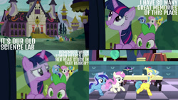 Size: 1280x720 | Tagged: safe, edit, edited screencap, editor:quoterific, imported from derpibooru, screencap, lemon hearts, minuette, moondancer, spike, twilight sparkle, twinkleshine, alicorn, dragon, pony, unicorn, amending fences, season 5, book, cute, female, filly, filly lemon hearts, filly minuette, filly moondancer, filly twilight sparkle, filly twinkleshine, flashback, flaskhead hearts, lemonbetes, male, mare, minubetes, open mouth, science, smiling, stallion, twilight sparkle (alicorn), younger