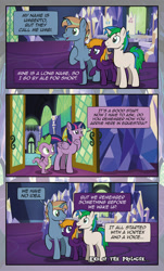 Size: 1920x3169 | Tagged: safe, artist:alexdti, spike, twilight sparkle, oc, oc:ale, oc:marco, oc:umberto, alicorn, dragon, pegasus, pony, unicorn, comic:quest for friendship, castle, female, male, mare, stallion, twilight sparkle (alicorn), twilight's castle, winged spike