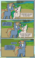 Size: 1920x3169 | Tagged: safe, artist:alexdti, oc, oc:marco, oc:umberto, unicorn, comic:quest for friendship, male, outdoors, rainbow power, scenery, stallion